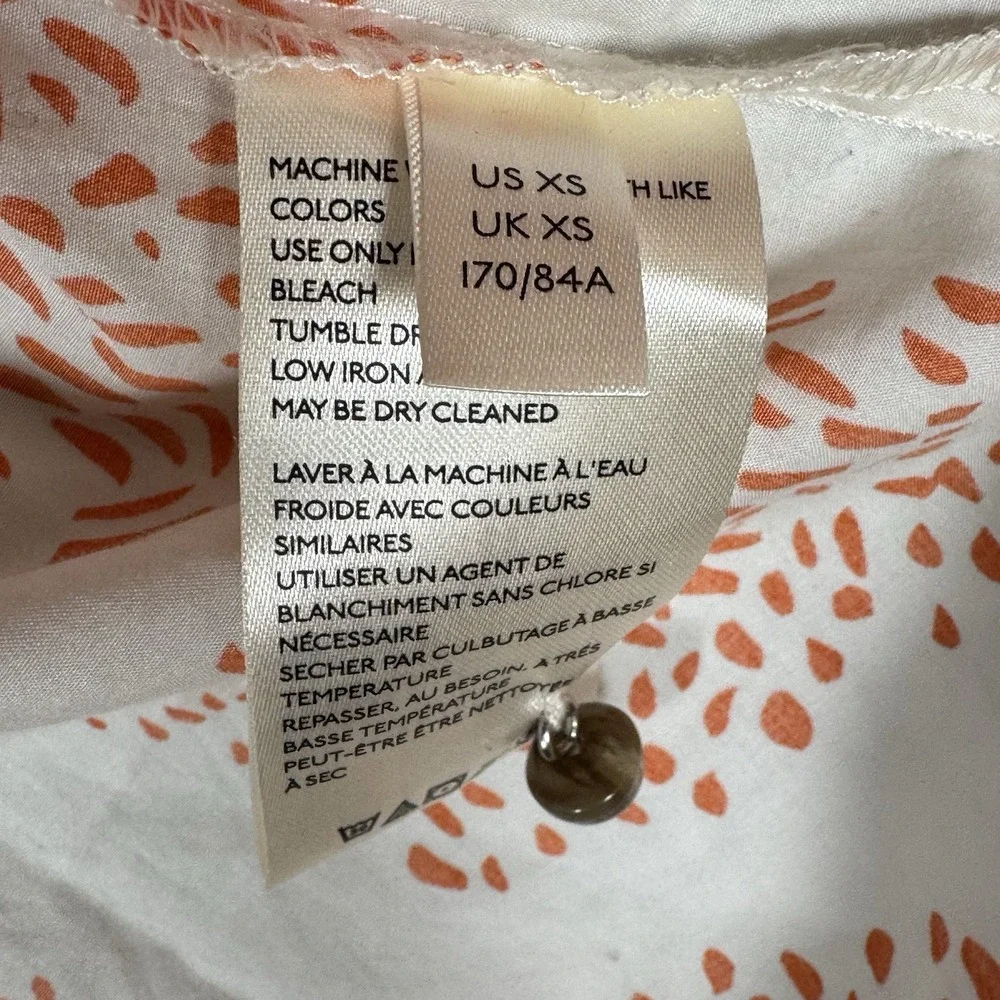Anthropologie Moglea Womens XS White Orange Cotton Puff Sleeve Ruffle Blouse